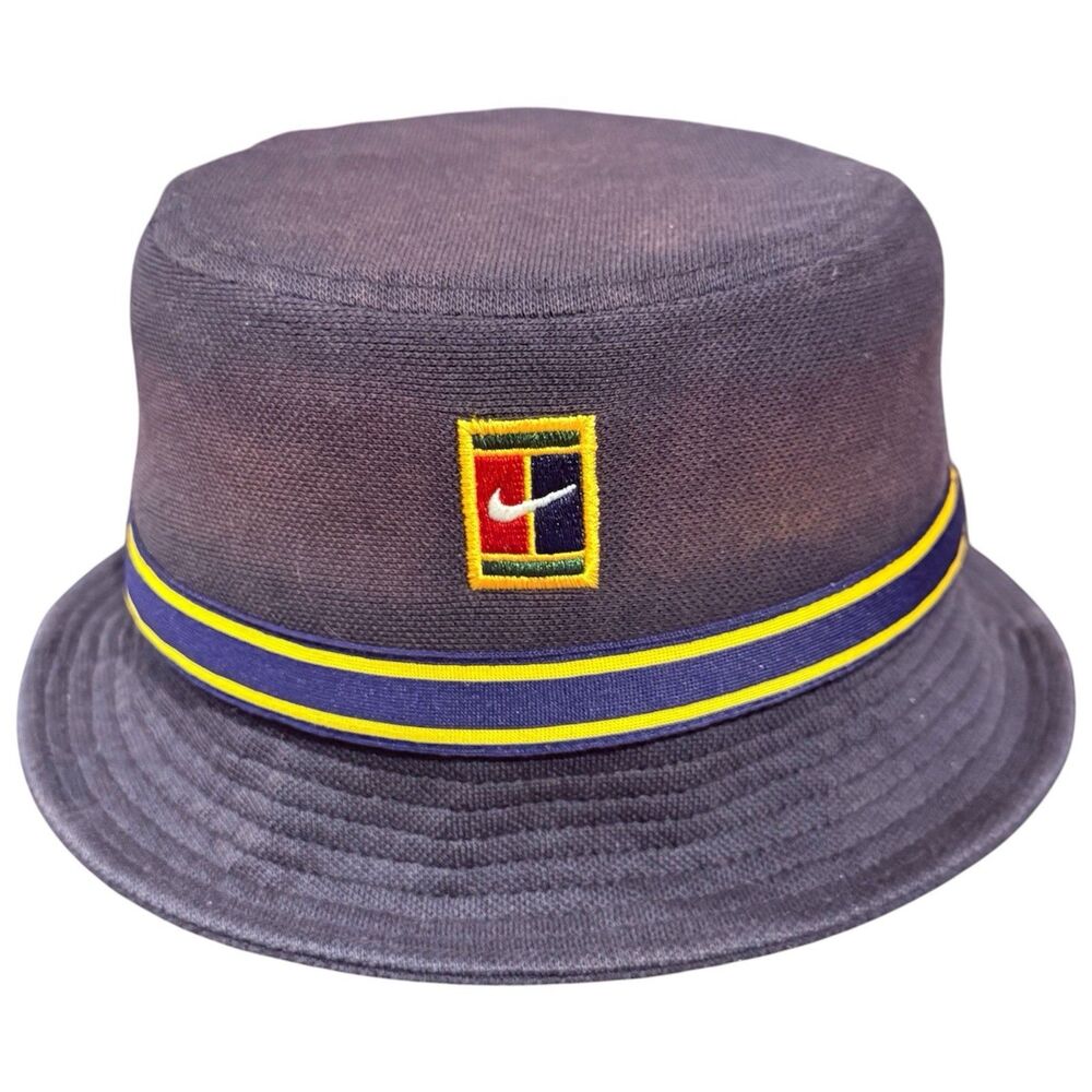 Vintage 90s Nike Court Tennis Bucket Hat S/M Black Navy Federer Heritage DJ6150